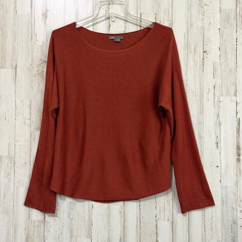 Vince Crop Sweater M Canyon Oak Long Sleeve Boat Neck Pullover Classic Knit Top